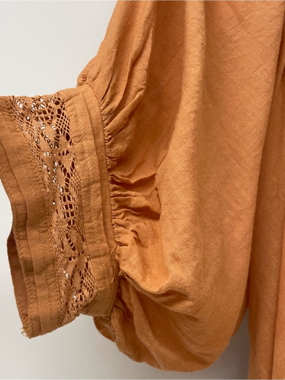 Gimmicks Rust Rust Collared Oversized Boho Peasant Lace Trim Blouse Top Dress S - Picture 6 of 11